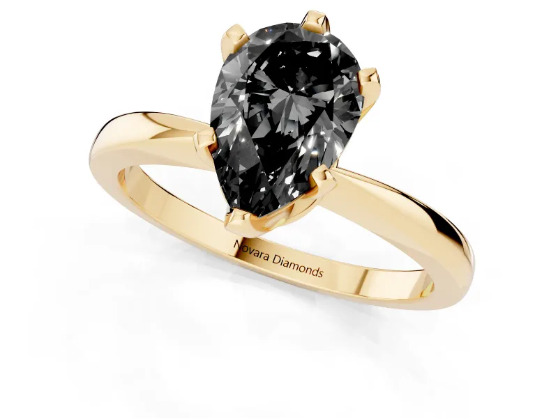 Pear-Shaped Tapered Solitaire Engagement Ring Setting for a Black Center | Yellow Gold