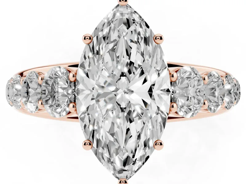Marquise Graduated Side Stone Engagement Ring Setting | Flat Top Band | Rose Gold