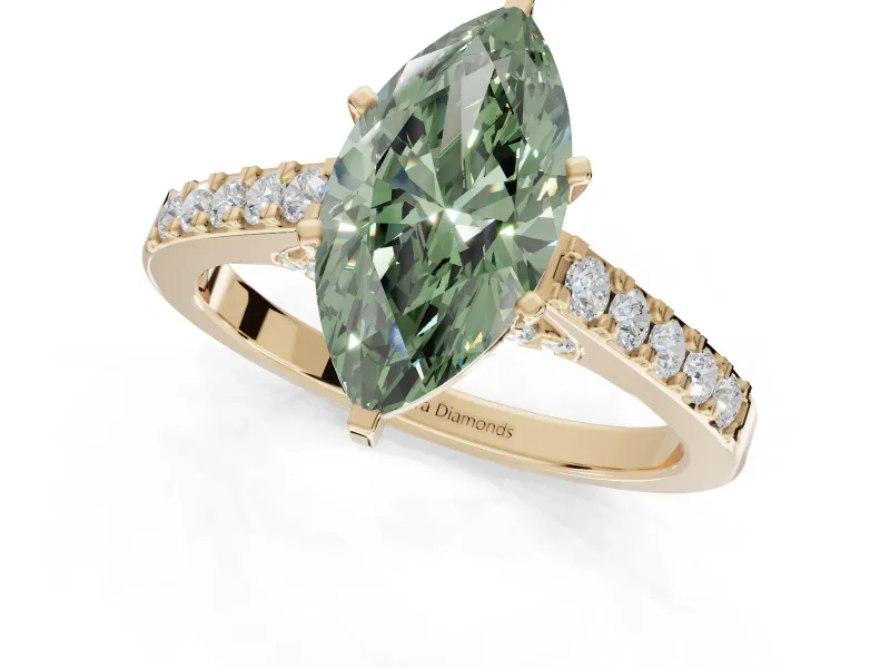 Marquise Pavé Solitaire Engagement Ring Setting for a Fancy Green Lab-Grown Diamond | Crossover Gallery | Yellow Gold