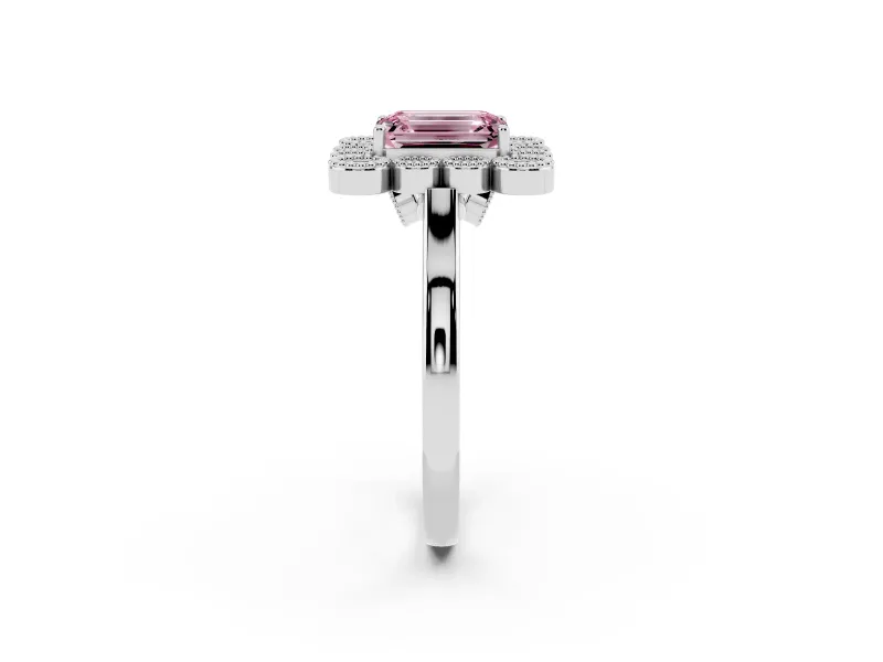 Emerald Cut Halo Engagement Ring Setting for a Fancy Pink Lab-Grown Diamond | Sterling Silver - Design NV-24775