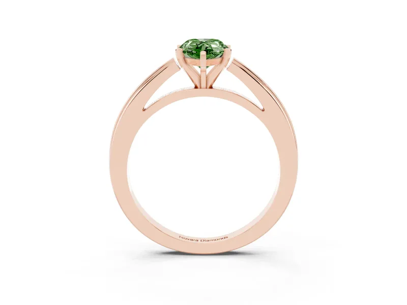 Fancy Green Pear Cut Diamond Solitaire Ring Set in Rose gold with Prong Setting and Classic Band