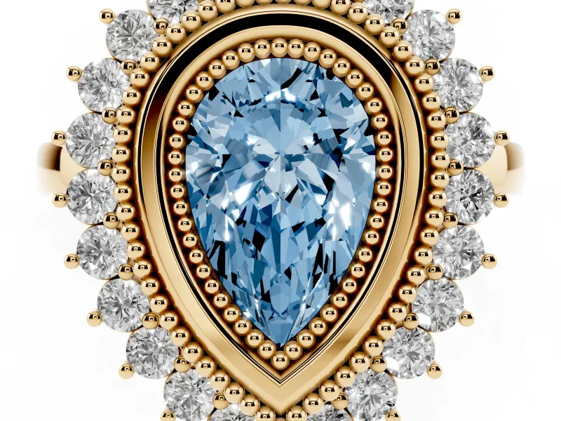 Pear-Shaped Bezel Halo Engagement Ring Setting for a Fancy Blue Lab-Grown Diamond | Yellow Gold