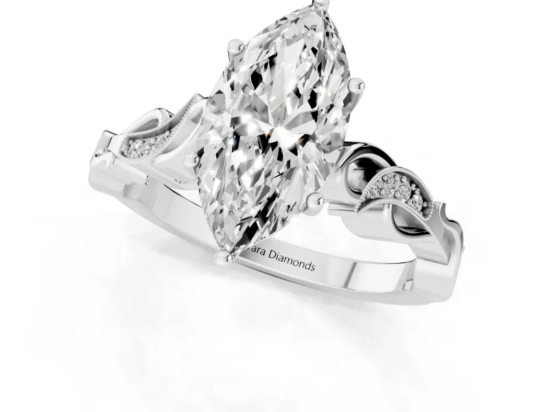Marquise Vintage Vine Solitaire Engagement Ring Setting | Milgrain Leaves | Sterling Silver