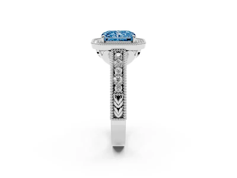 Radiant Cut Milgrain Halo Engagement Ring Setting for a Fancy Blue Lab-Grown Diamond | Sterling Silver