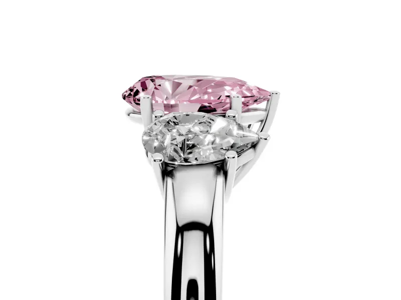 Pear-Shaped Three Stone Engagement Ring Setting for a Fancy Pink Lab-Grown Diamond | Matching Side Stones | Platinum