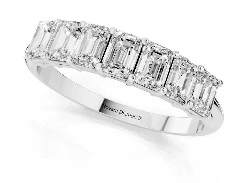 Emerald Cut Diamond Half Eternity Band Set in Silver with Prong Setting