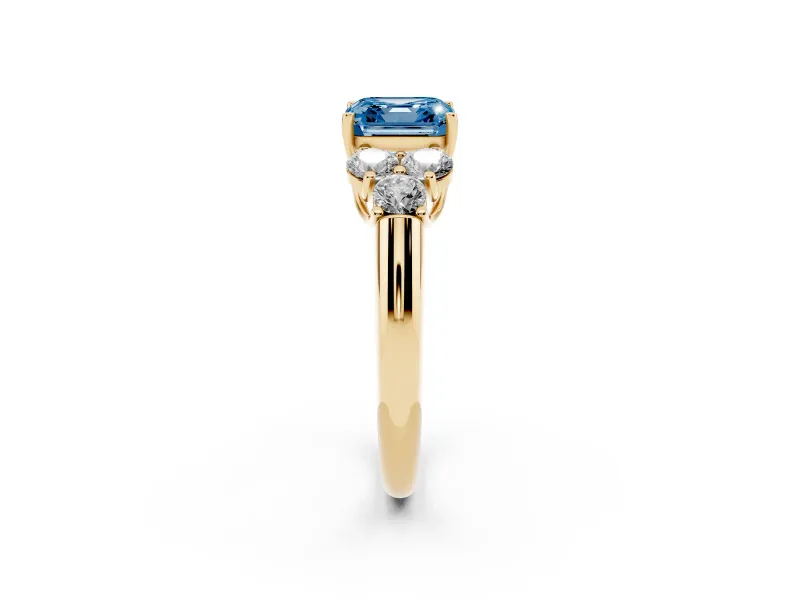 Asscher Cut Side Stone Engagement Ring Setting for a Fancy Blue Lab-Grown Diamond | Yellow Gold