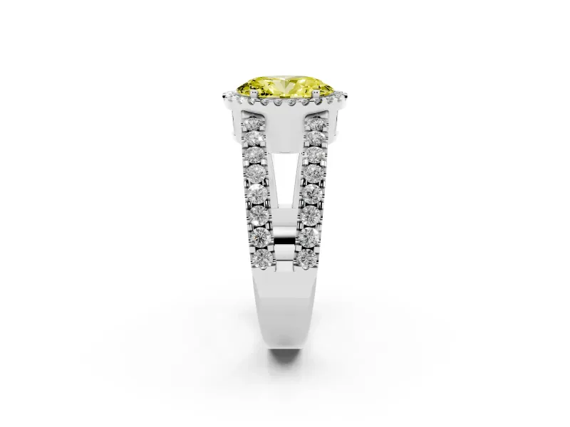 Oval Halo Split Shank Engagement Ring Setting for a Fancy Yellow Lab-Grown Diamond | Platinum