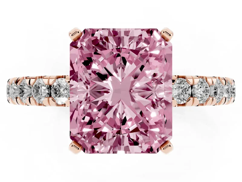 Radiant Cut Pavé Engagement Ring Setting for a Fancy Pink Lab-Grown Diamond | Rose Gold
