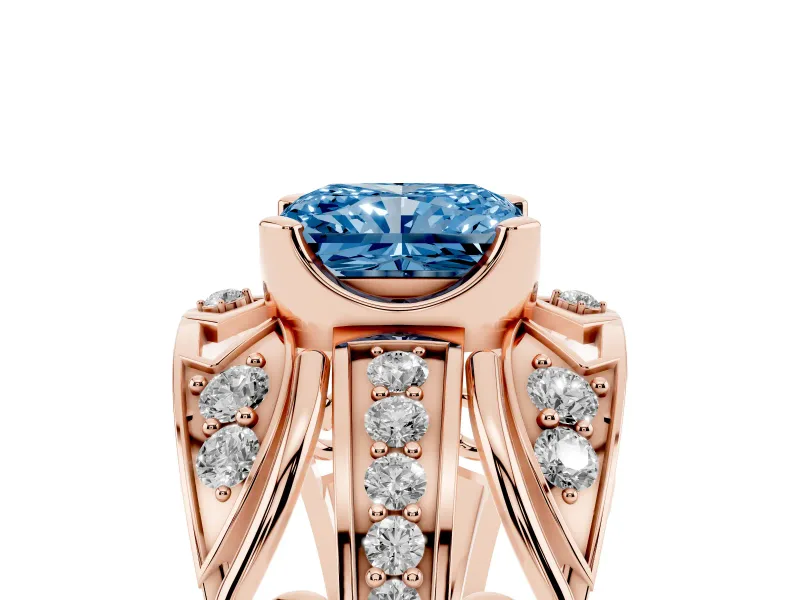 Radiant Cut Art Deco Engagement Ring Setting for a Fancy Blue Lab-Grown Diamond | Rose Gold