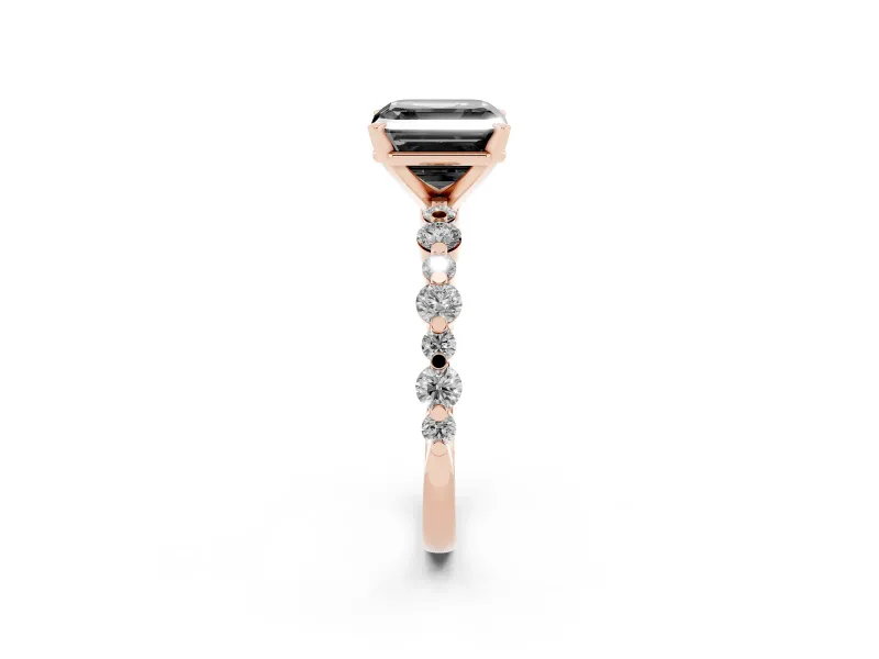 Fancy Black Asscher Cut Diamond Prong Set Engagement Ring Set in Rose gold with Round Accent Pavé Band