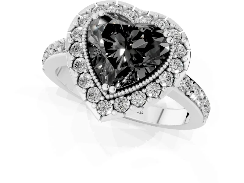 Heart-Shaped Halo Engagement Ring Setting for a Black Center | Sterling Silver