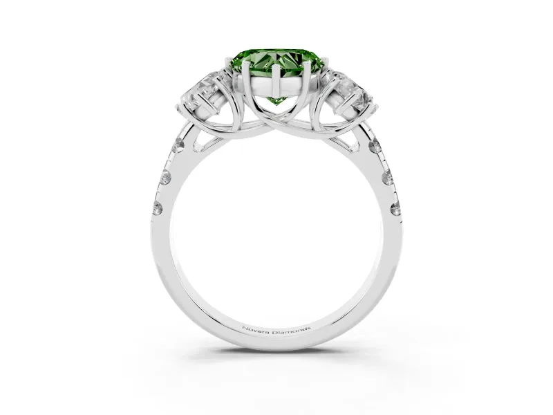 Heart-Shaped Three Stone Engagement Ring Setting for a Fancy Green Lab-Grown Diamond | Accented Shoulders | Platinum