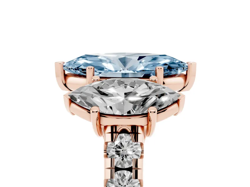 Marquise Three Stone Engagement Ring Setting for a Fancy Blue Lab-Grown Diamond | Accented Shoulders | Rose Gold