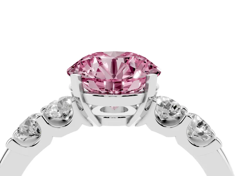 Round Five Stone Engagement Ring Setting for a Fancy Pink Lab-Grown Diamond | Sterling Silver