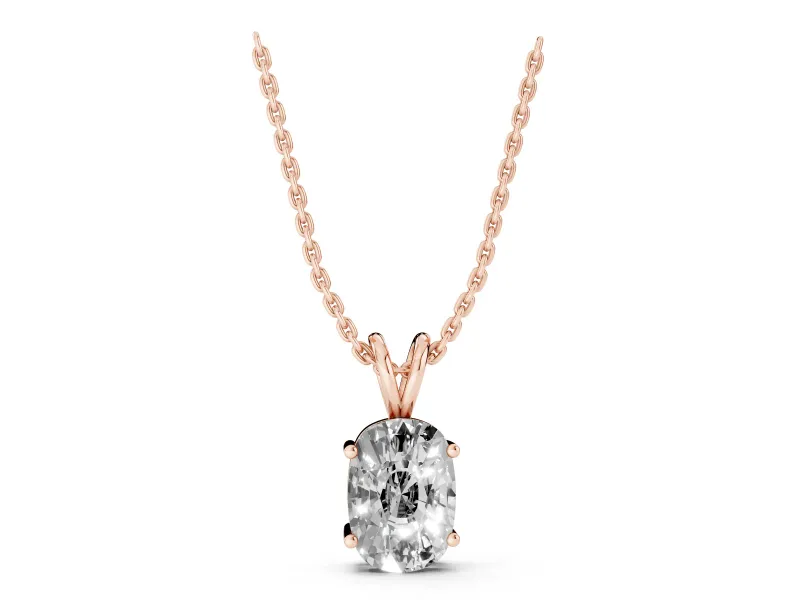 Elongated Cushion Lab-Grown Diamond Solitaire Pendant Necklace | Split Bail | Rose Gold