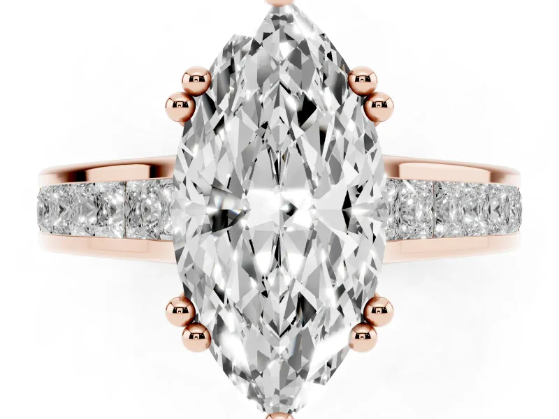 Marquise Cathedral Channel Set Engagement Ring Setting | Double Claw Prongs | Rose Gold