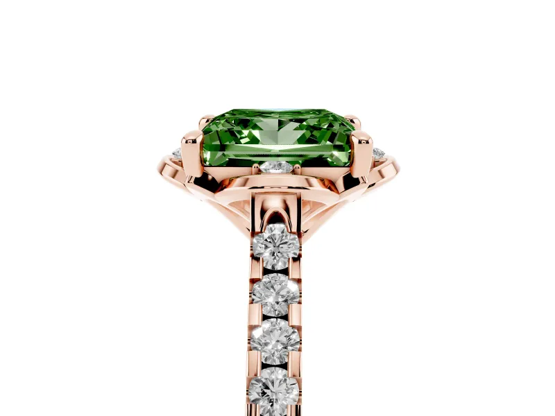 Princess Cut Floral Petal Engagement Ring Setting for a Fancy Green Lab-Grown Diamond | Petal Accents | Rose Gold