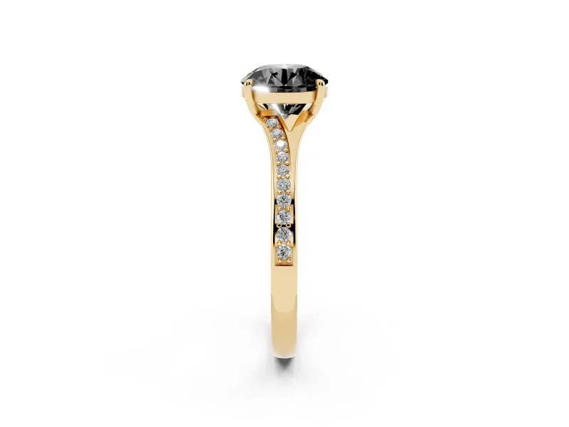 Round Pavé Solitaire Engagement Ring Setting for a Black Center | Sweeping Shoulders | Yellow Gold