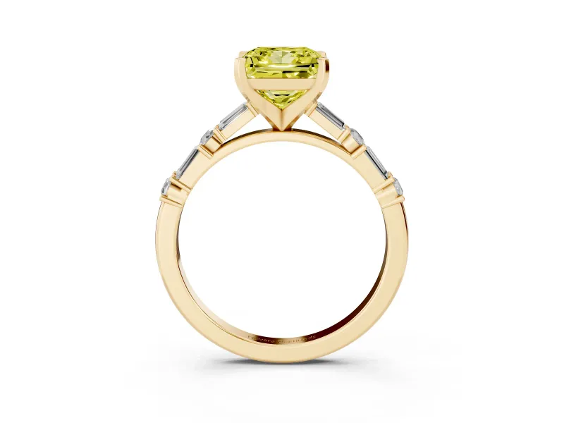 Princess Cut Baguette Side Stone Engagement Ring Setting for a Fancy Yellow Lab-Grown Diamond | Yellow Gold