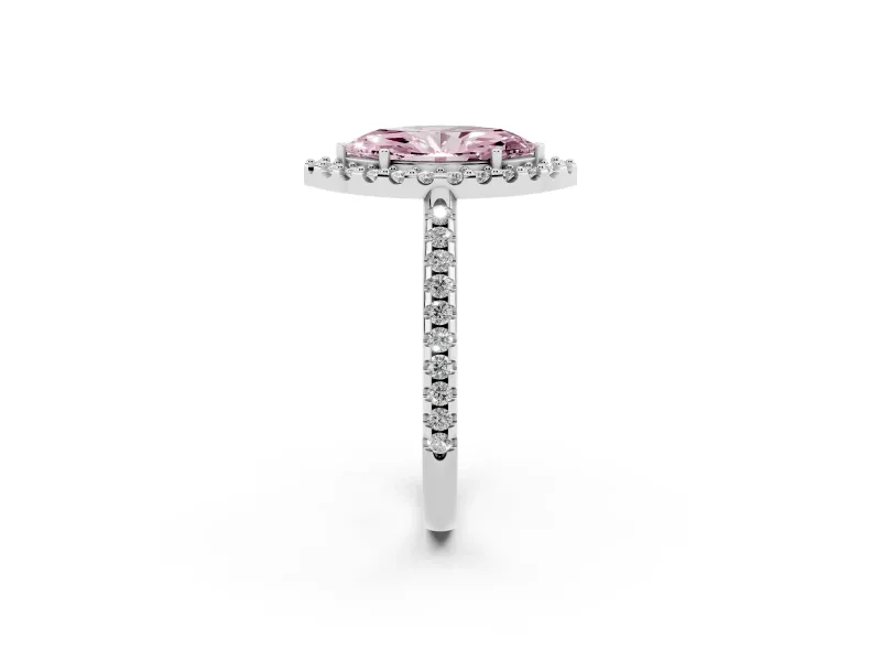Marquise Pave Halo Engagement Ring Setting for a Fancy Pink Lab-Grown Diamond | Pave Band | White Gold