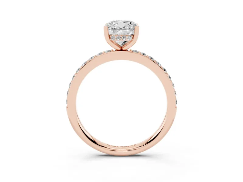 Cushion Cut Diamond Pavé Band Ring Set in Rose gold with Prong-Set Center Stone
