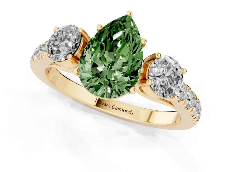 Pear-Shaped Engagement Ring Setting for a Fancy Green Lab-Grown Diamond | Three Stone | Yellow Gold