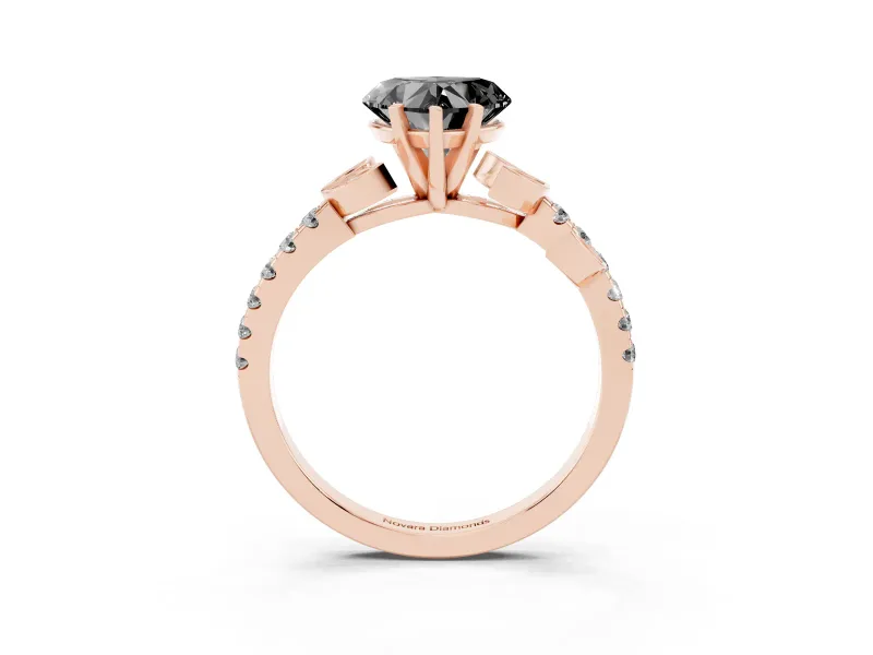 Heart-Shaped Leaf Pavé Engagement Ring Setting for a Black Center | Leaf Motif Shoulders | Rose Gold