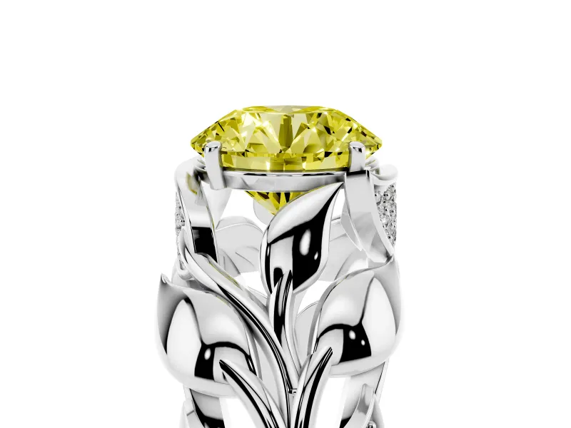Round Leaf Bypass Engagement Ring Setting for a Fancy Yellow Lab-Grown Diamond | Sterling Silver