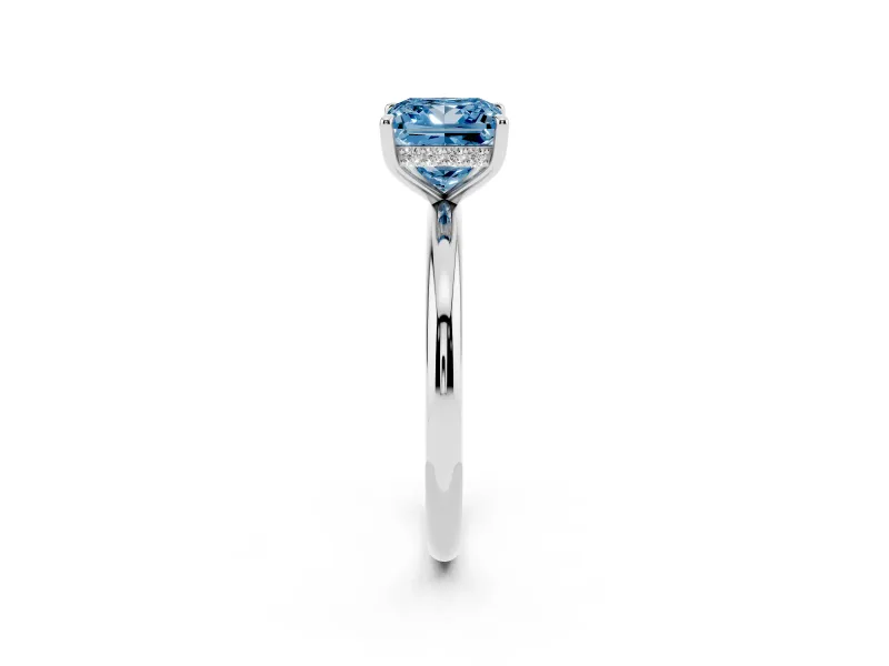 Princess Cut Hidden Halo Ring Setting for a Fancy Blue Lab-Grown Diamond | Platinum