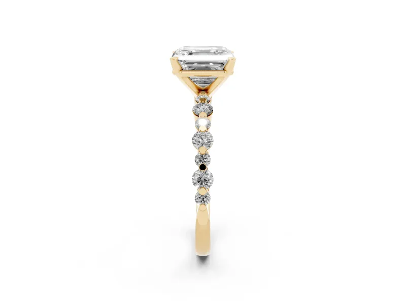 Asscher Cut Pavé Solitaire Engagement Ring Setting | Alternating Accents | Yellow Gold