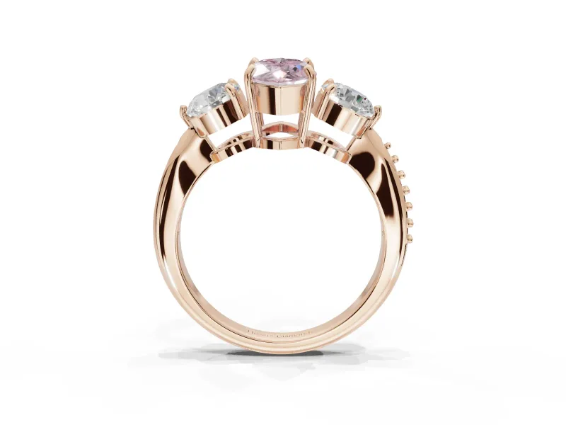 Marquise Three Stone Engagement Ring Setting for a Fancy Pink Lab-Grown Diamond | Tapered Pave Band | Rose Gold