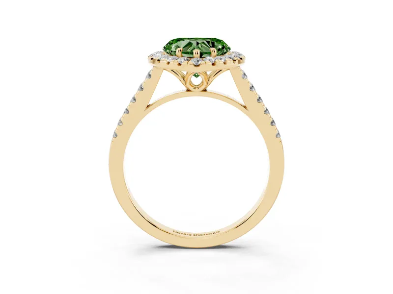 Heart-Shaped Raised Halo Engagement Ring Setting for a Fancy Green Lab-Grown Diamond | Yellow Gold