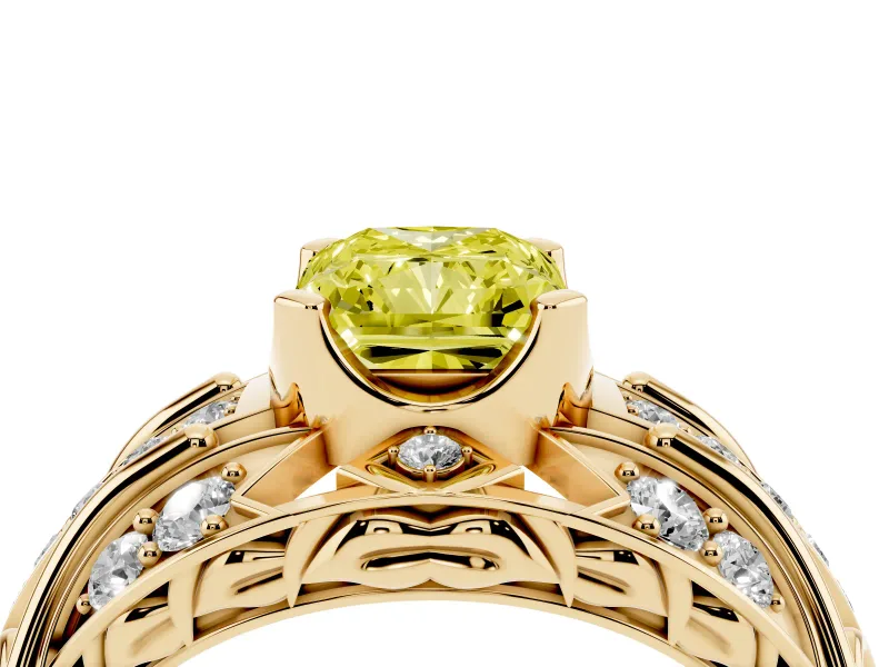 Radiant Cut Art Deco Engagement Ring Setting for a Fancy Yellow Lab-Grown Diamond | Yellow Gold