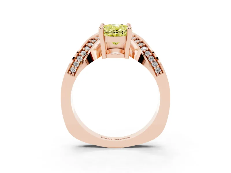 Oval Bypass Engagement Ring Setting for a Fancy Yellow Lab-Grown Diamond | Pavé Ribbon | Rose Gold
