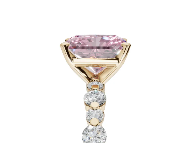 Radiant Cut Pavé Engagement Ring Setting for a Fancy Pink Lab-Grown Diamond | Alternating Accents | Yellow Gold