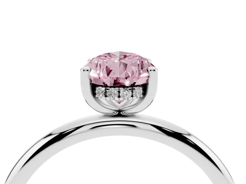 Pear-Shaped Micro-Prong Hidden Halo Engagement Ring Setting for a Fancy Pink Lab-Grown Diamond | Plain Band | White Gold