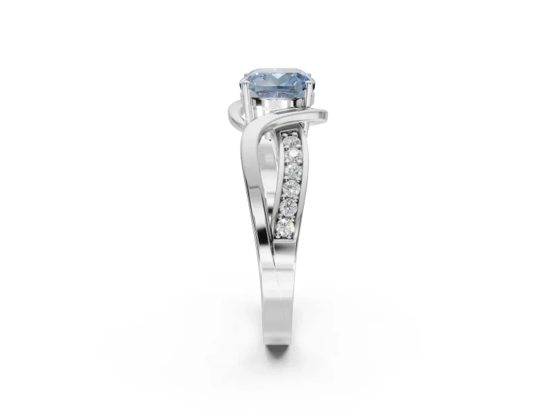 Cushion Cut Bypass Solitaire Engagement Ring Setting for a Fancy Blue Lab-Grown Diamond | Pavé Strands | Platinum