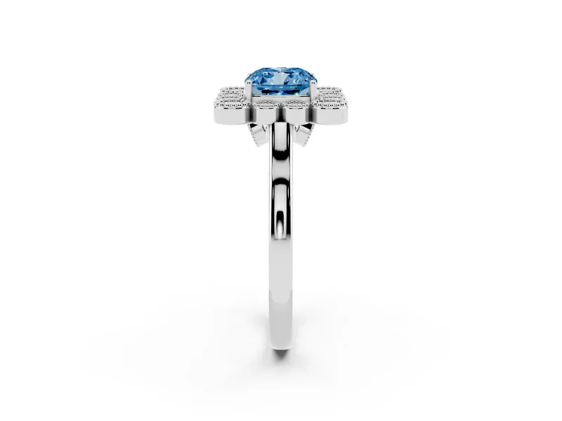 Cushion Cut Halo Engagement Ring Setting for a Fancy Blue Lab-Grown Diamond | Sterling Silver - Design NV-24775