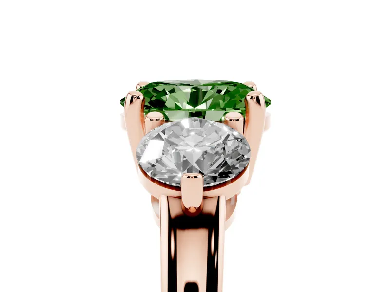 Oval Three Stone Engagement Ring Setting for a Fancy Green Lab-Grown Diamond | Open Prong Baskets | Rose Gold