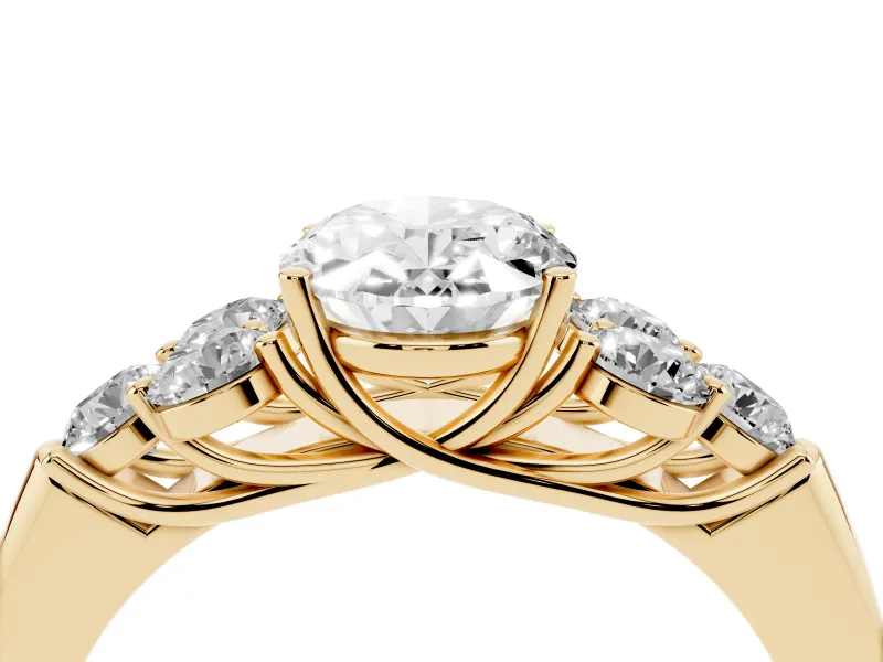 Oval Side Stone Engagement Ring Setting | Triangle Side Clusters | Yellow Gold