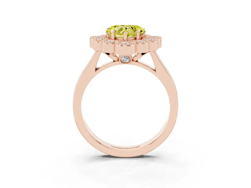 Heart-Shaped Milgrain Cluster Halo Engagement Ring Setting for a Fancy Yellow Lab-Grown Diamond | Plain Band | Rose Gold