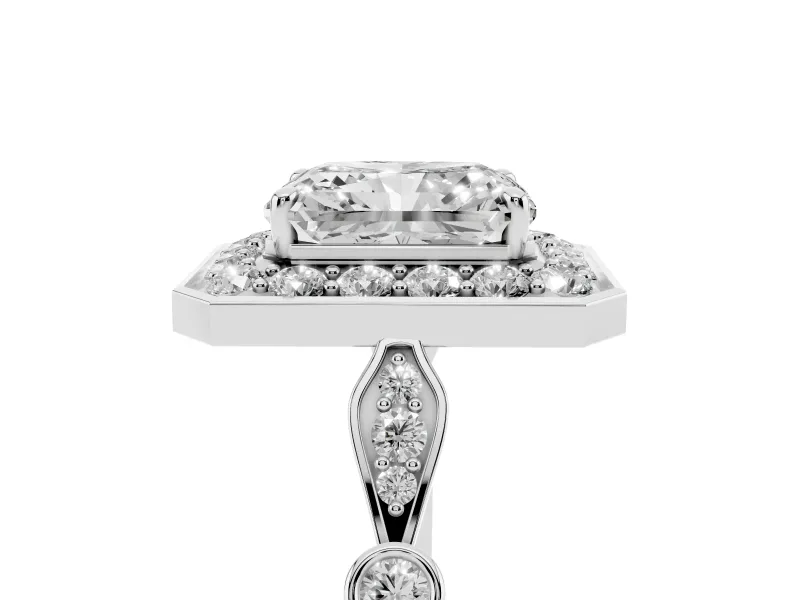 Radiant Cut Vintage Halo Engagement Ring Setting | Bezel Station Shoulders | Platinum