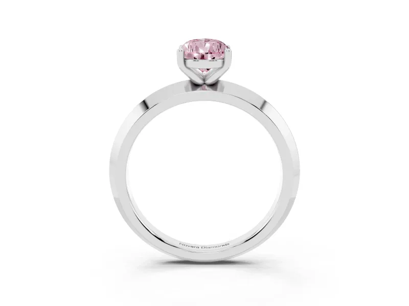 Fancy Pink Pear Cut Diamond Solitaire Engagement Ring Set in White gold with Flat Band and Prong Setting