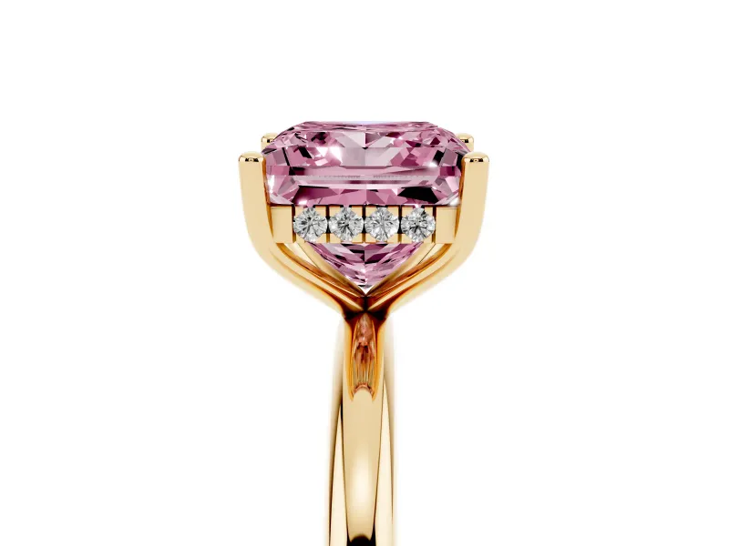 Princess Cut Hidden Halo Engagement Ring Setting for a Fancy Pink Lab-Grown Diamond | Plain Band | Yellow Gold