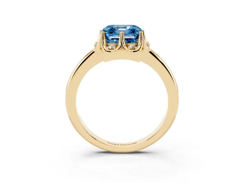 Asscher Cut Petal Halo Engagement Ring Setting for a Fancy Blue Lab-Grown Diamond | Yellow Gold