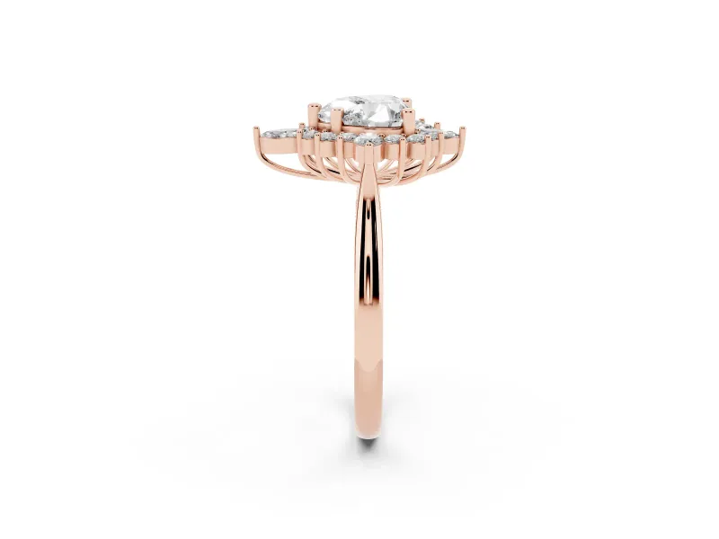 Heart Cut Diamond Cluster Halo Ring Set in Rose gold with Marquise and Round Accents