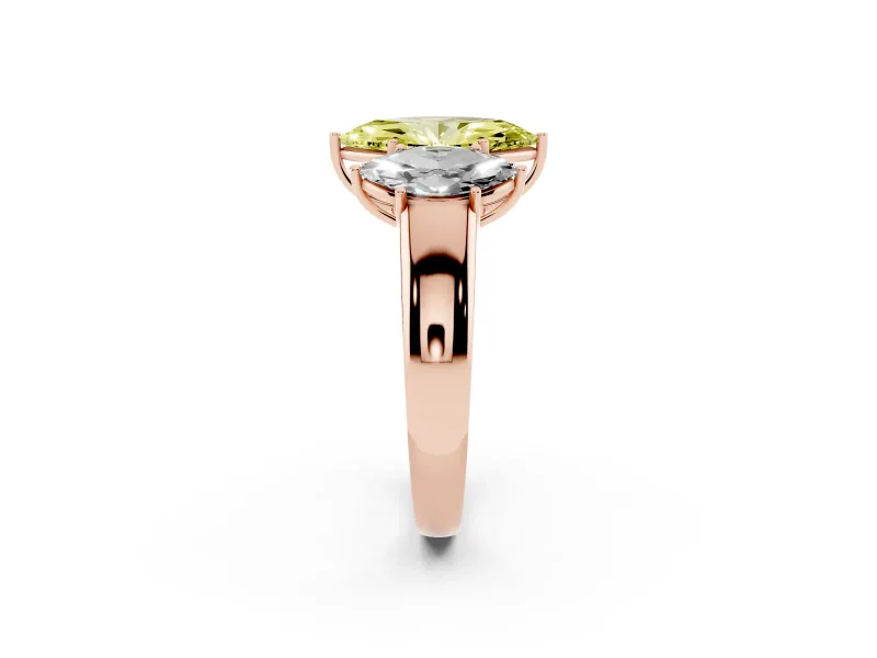 Marquise 3 Stone Engagement Ring Setting for a Fancy Yellow Lab-Grown Diamond | Rose Gold