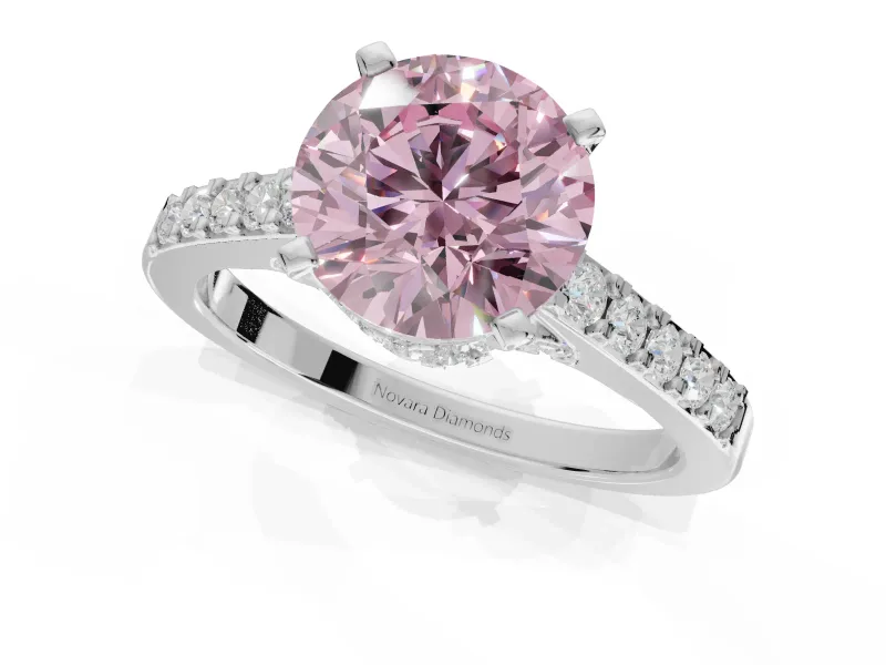 Round Pavé Solitaire Engagement Ring Setting for a Fancy Pink Lab-Grown Diamond | Crossover Gallery | Sterling Silver