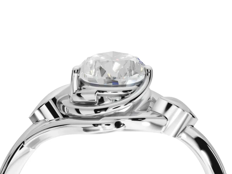 Pear-Shaped Leaf Bypass Solitaire Engagement Ring Setting | Polished Band | White Gold
